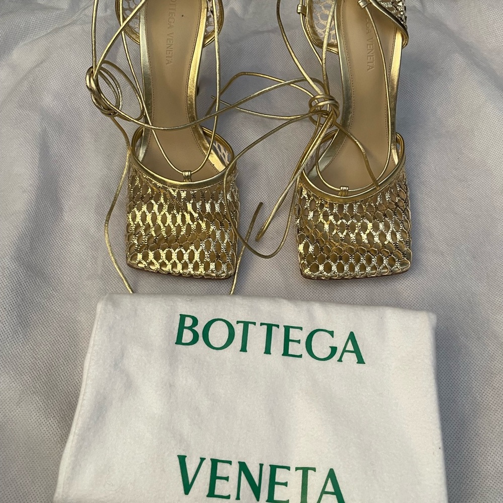 Bottega Veneta Gold Strappy Heels 39